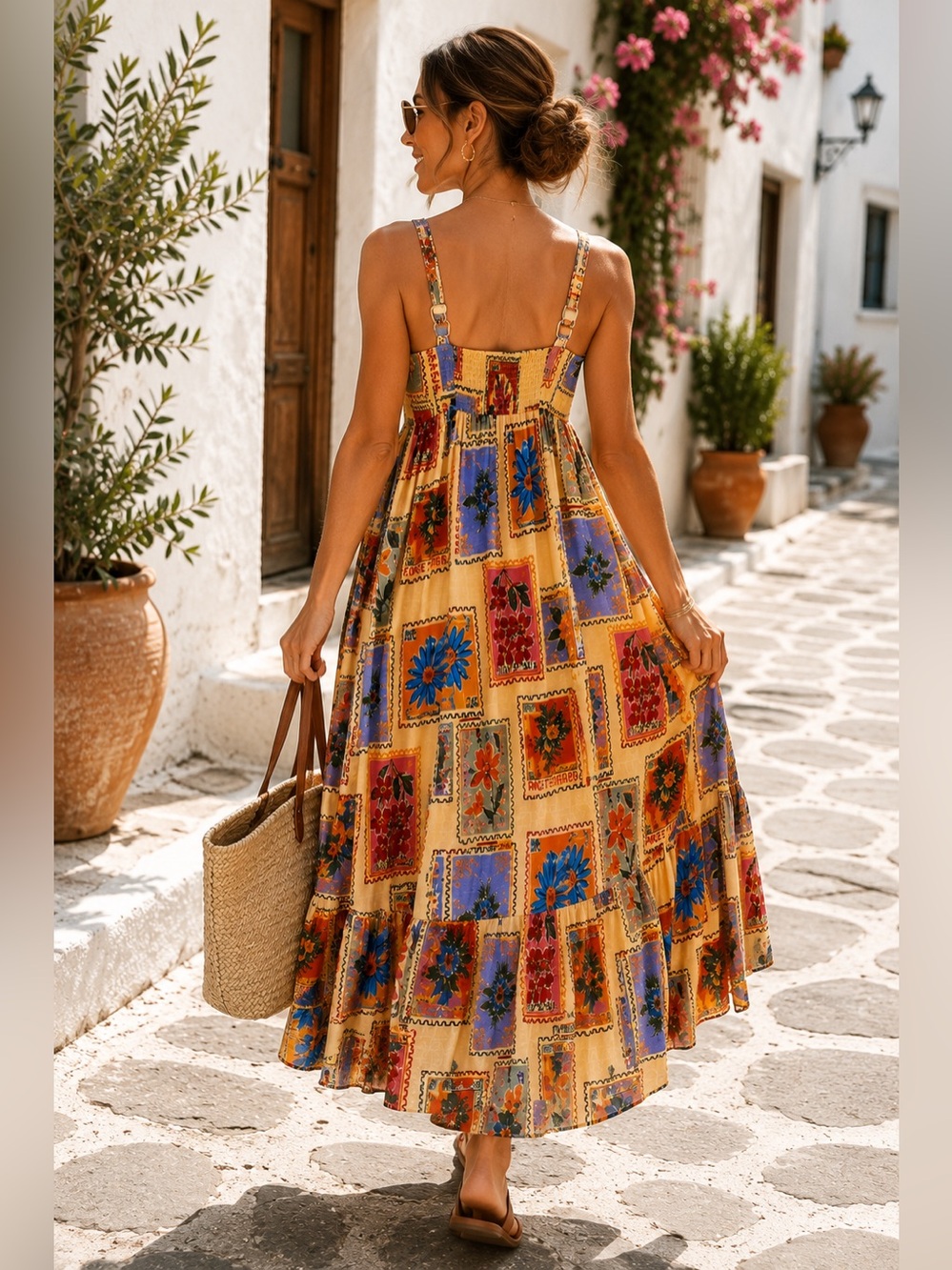 Paper Heart Anthropologie Linen Blend Floral Plant Stamped Maxi Dress Size S - Picture 3 of 17